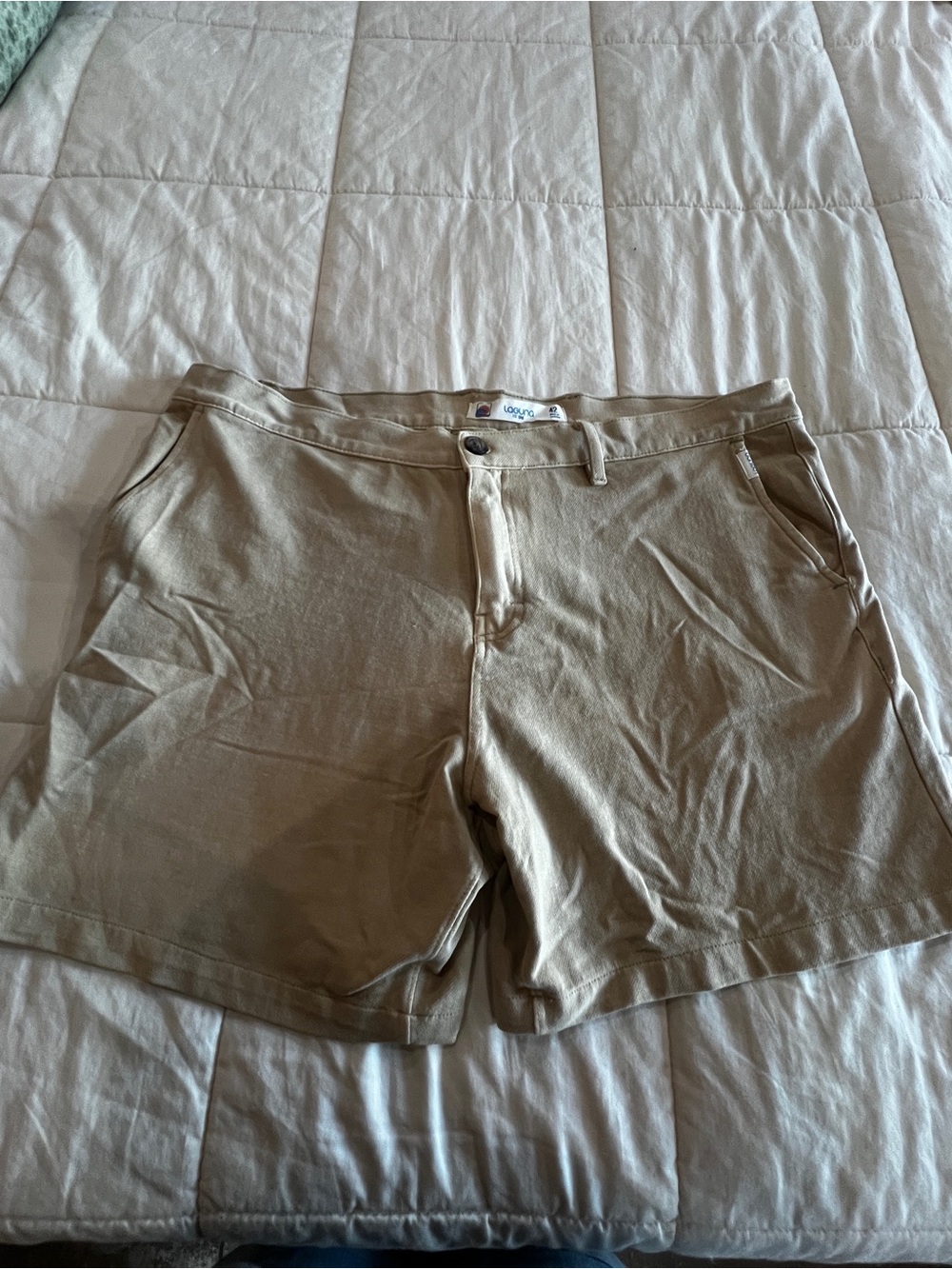 Laguna B Flat-Front Chino Shorts in Light Tan
